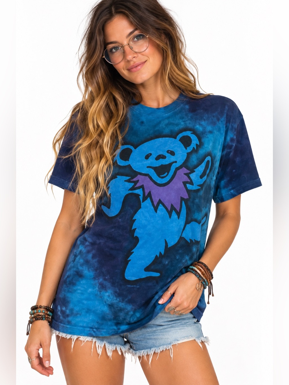 Liquid Blue Grateful Dead Dancing Bear Blue Tie Dye T Shirt Medium